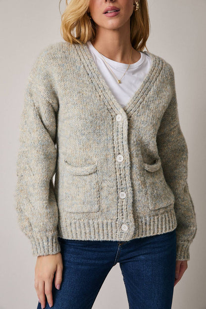 Sunday Edition V-Neck Cable Sweater Two Tone