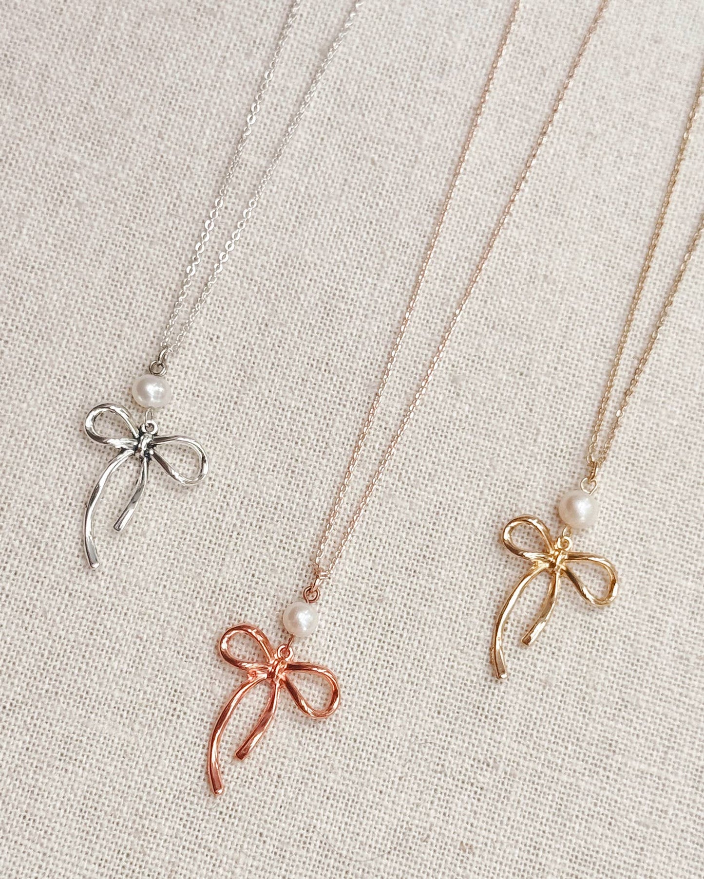 Gracie Rose Designs - Bow Pearl Pendant Necklace – Gold, & Silver