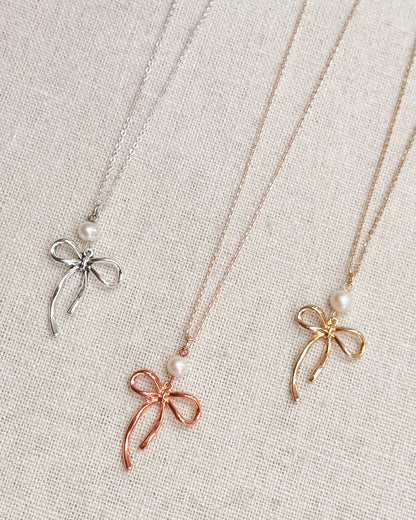 Gracie Rose Designs - Bow Pearl Pendant Necklace – Gold, & Silver