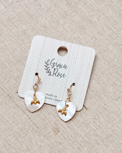 Gracie Rose Designs - Mother of Pearl Heart Bee Earrings