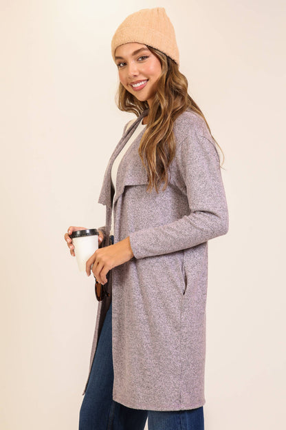 TIMING - Cozy Open-Front Knit Cardigan Lavender