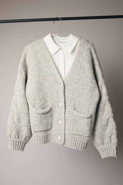 Sunday Edition V-Neck Cable Sweater Two Tone