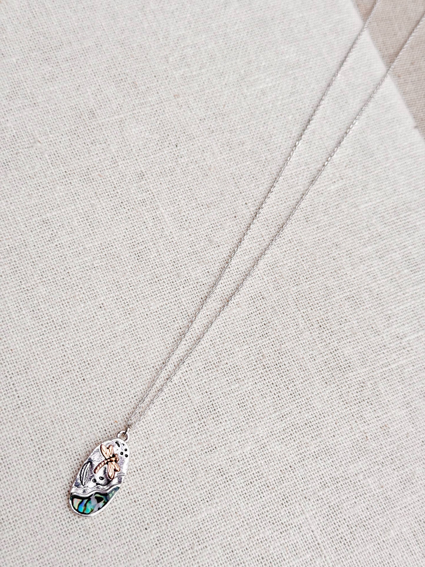 Gracie Rose Designs - Dragonfly Abalone Charm Talisman Medallion Necklace