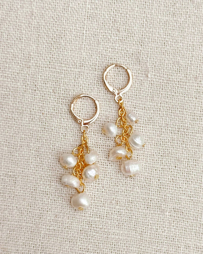 Gracie Rose Designs - Freshwater Pearl Tassel Drop Gold Huggie Earrings