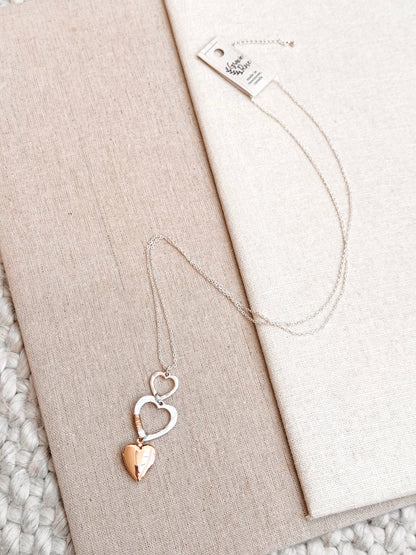 Gracie Rose Designs - Two Tone Wire Wrapped Heart Locket Long Pendant Necklace