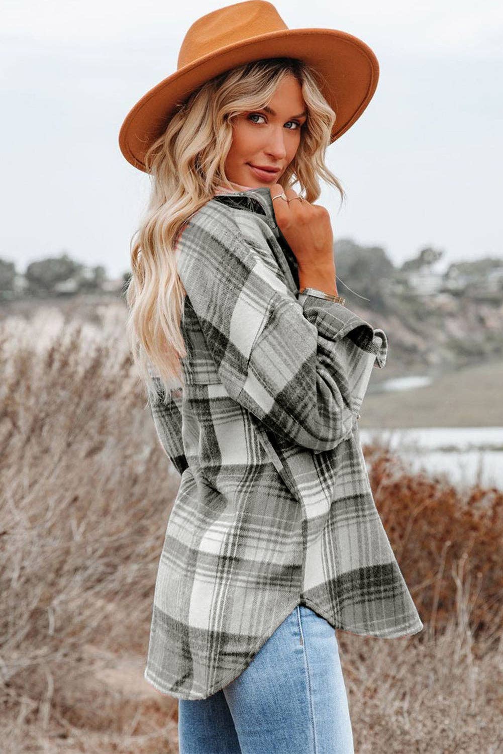 Lovesoft Plaid Shacket Grey