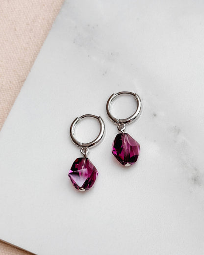 Gracie Rose Designs - Glam Purple Amethyst Swarovski Crystal Huggie Hoop Earrings