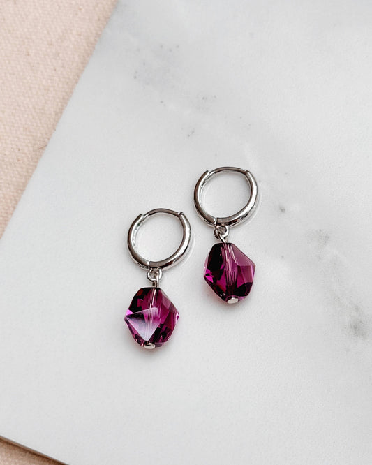 Gracie Rose Designs - Glam Purple Amethyst Swarovski Crystal Huggie Hoop Earrings