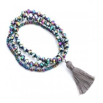 Suzie Blue Canada - Triple-Strand Crystal Bead Bracelet With Tassel
