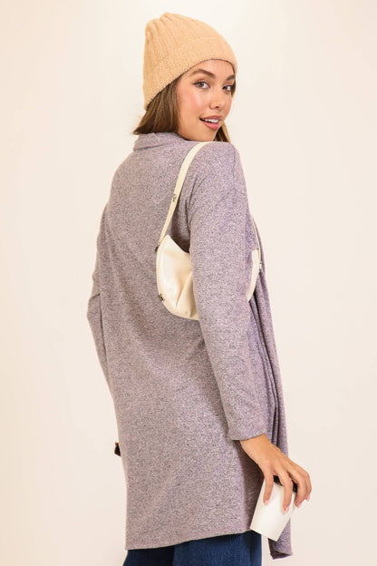 TIMING - Cozy Open-Front Knit Cardigan Lavender