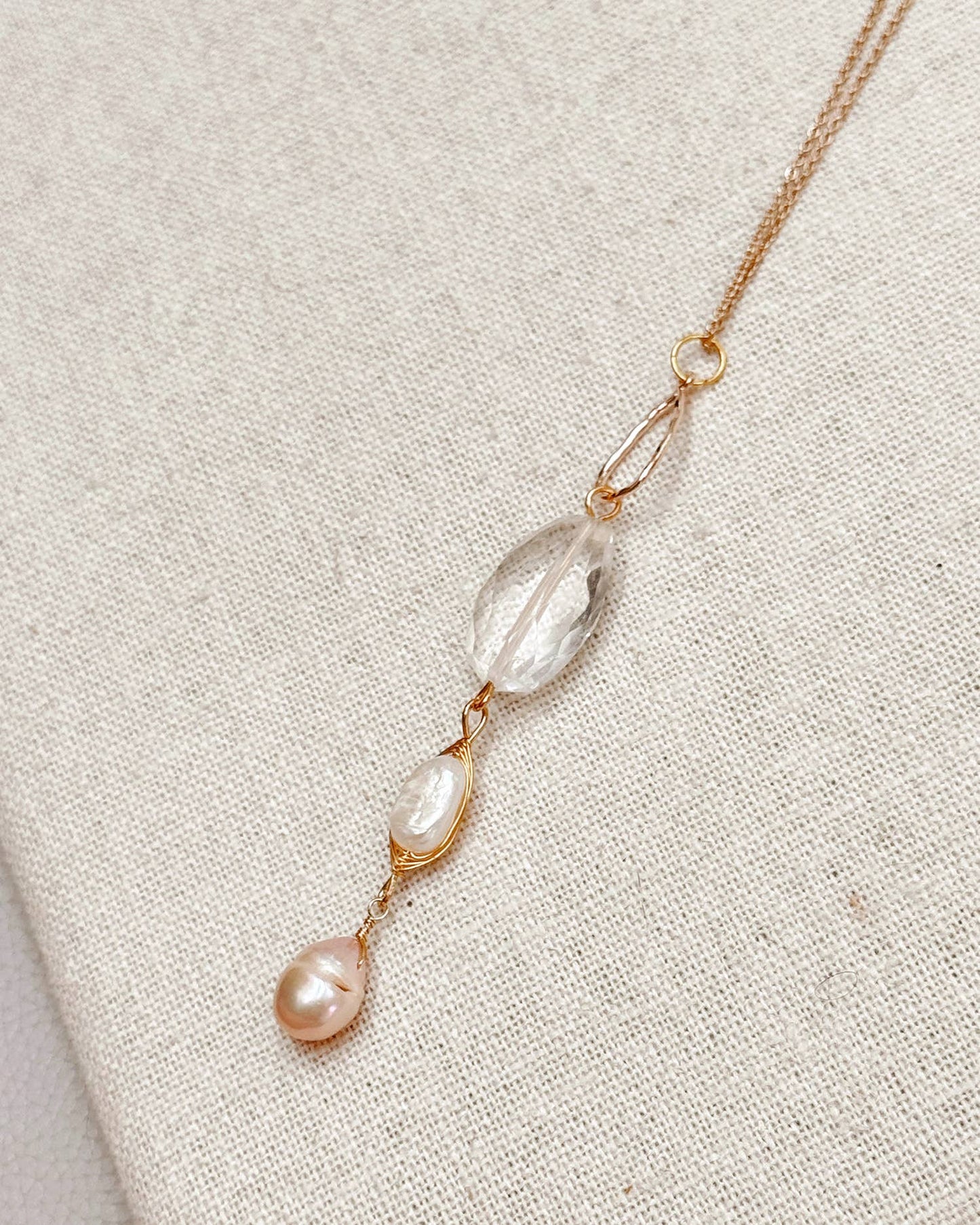 Gracie Rose Designs - Crystal Quartz & Freshwater Pink Pearl Drop Necklace