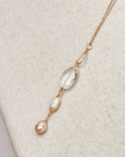 Gracie Rose Designs - Crystal Quartz & Freshwater Pink Pearl Drop Necklace