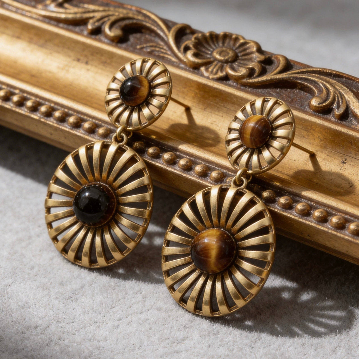 AureaJewelry - Tiger Eye Sunburst Drop Earrings