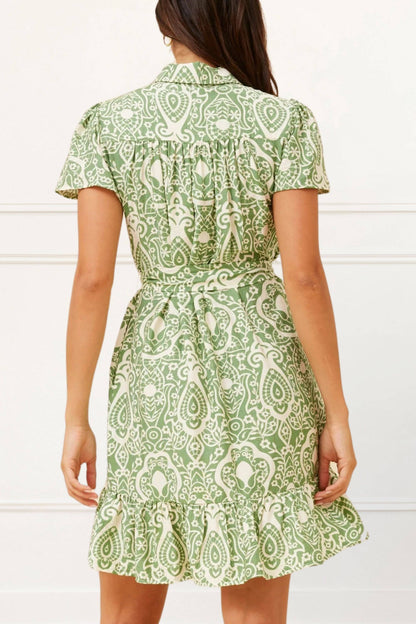 ANNICK - Jade Shirt Dress Boho Print Waist Tie
