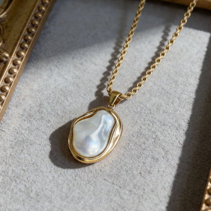 Aurea Jewelry - Stainless Steel Baroque Pearl Gold Pendant Necklace
