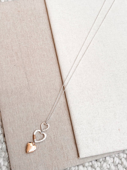 Gracie Rose Designs - Two Tone Wire Wrapped Heart Locket Long Pendant Necklace