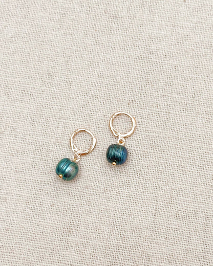 Gracie Rose Designs - Peacock Blue Freshwater Pearl Drop Gold Huggie Earrings