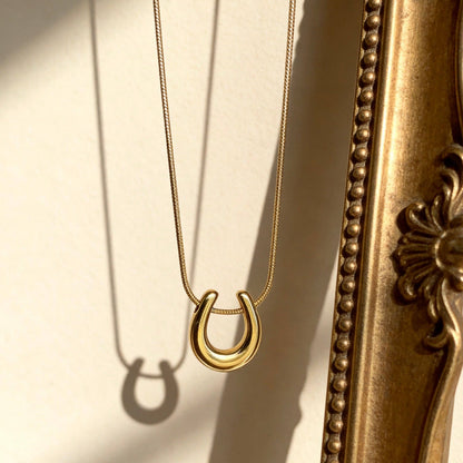Aurea Jewelry - Stainless Steel Lucky Horseshoe Gold Pendant Necklace