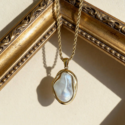 Aurea Jewelry - Stainless Steel Baroque Pearl Gold Pendant Necklace