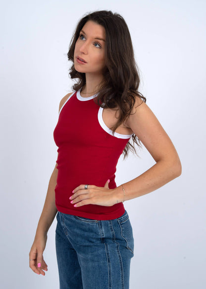 RD Style - MARIA CREW NECK MUSCLE TANK CRIMSON