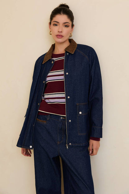 Sunday Edition Denim Jacket with Leopard Print