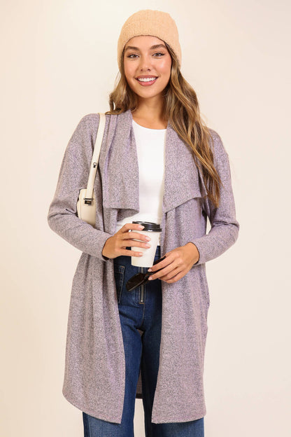 TIMING - Cozy Open-Front Knit Cardigan Lavender