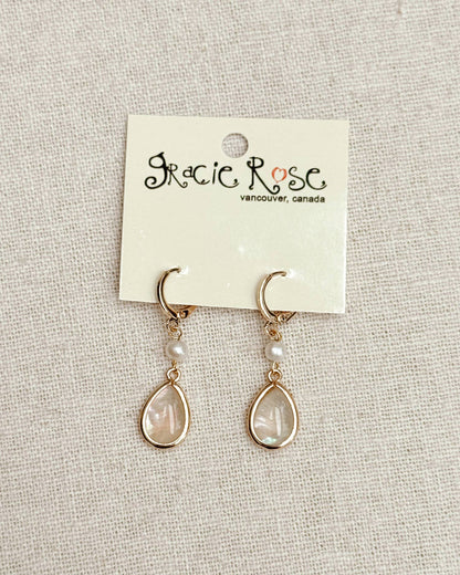 Gracie Rose Designs - Champagne Shell Tear Drop Gold Earrings