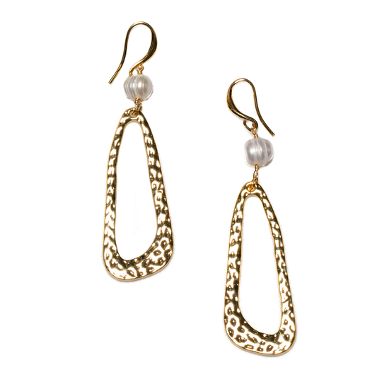 Suzie Blue Canada - Hammered Oval Earrings With Pearl