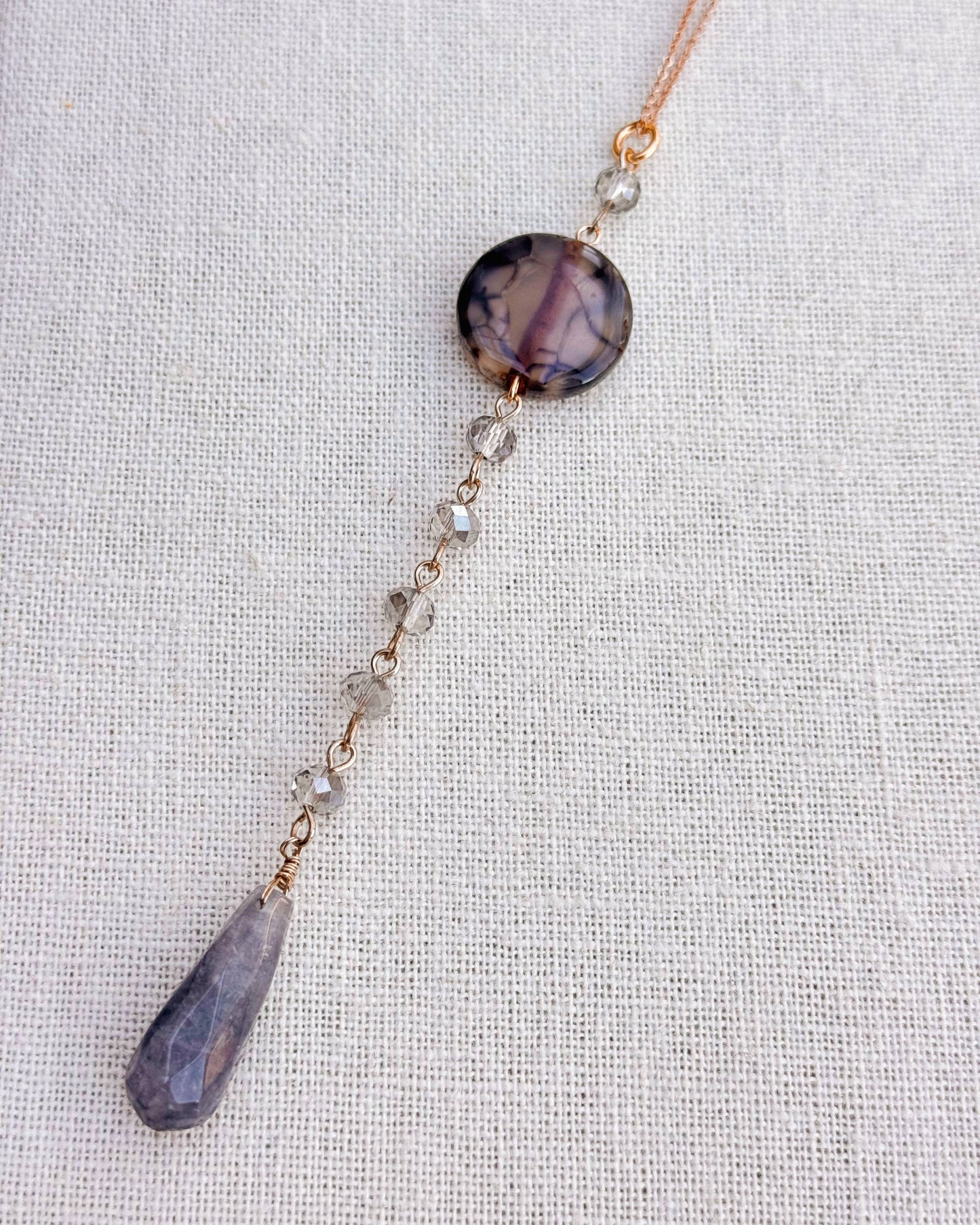Gracie Rose Designs - Matte Gold Crackle Agate & Crystal Drop Necklace