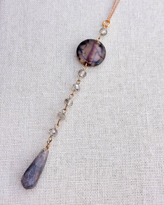 Gracie Rose Designs - Matte Gold Crackle Agate & Crystal Drop Necklace