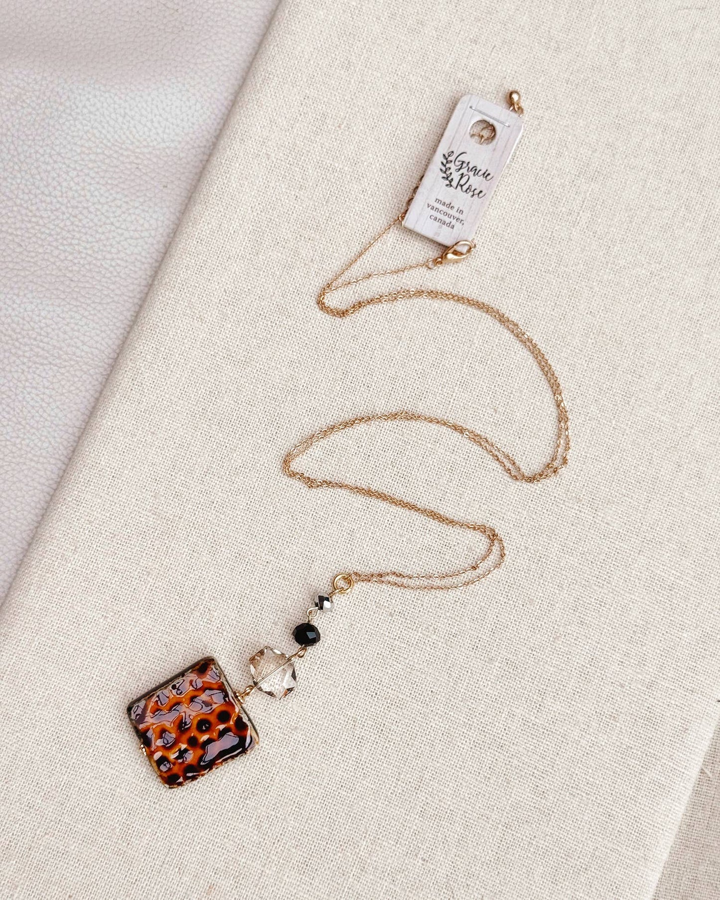 Gracie Rose Designs - Tortoiseshell and Crystal Drop Necklace