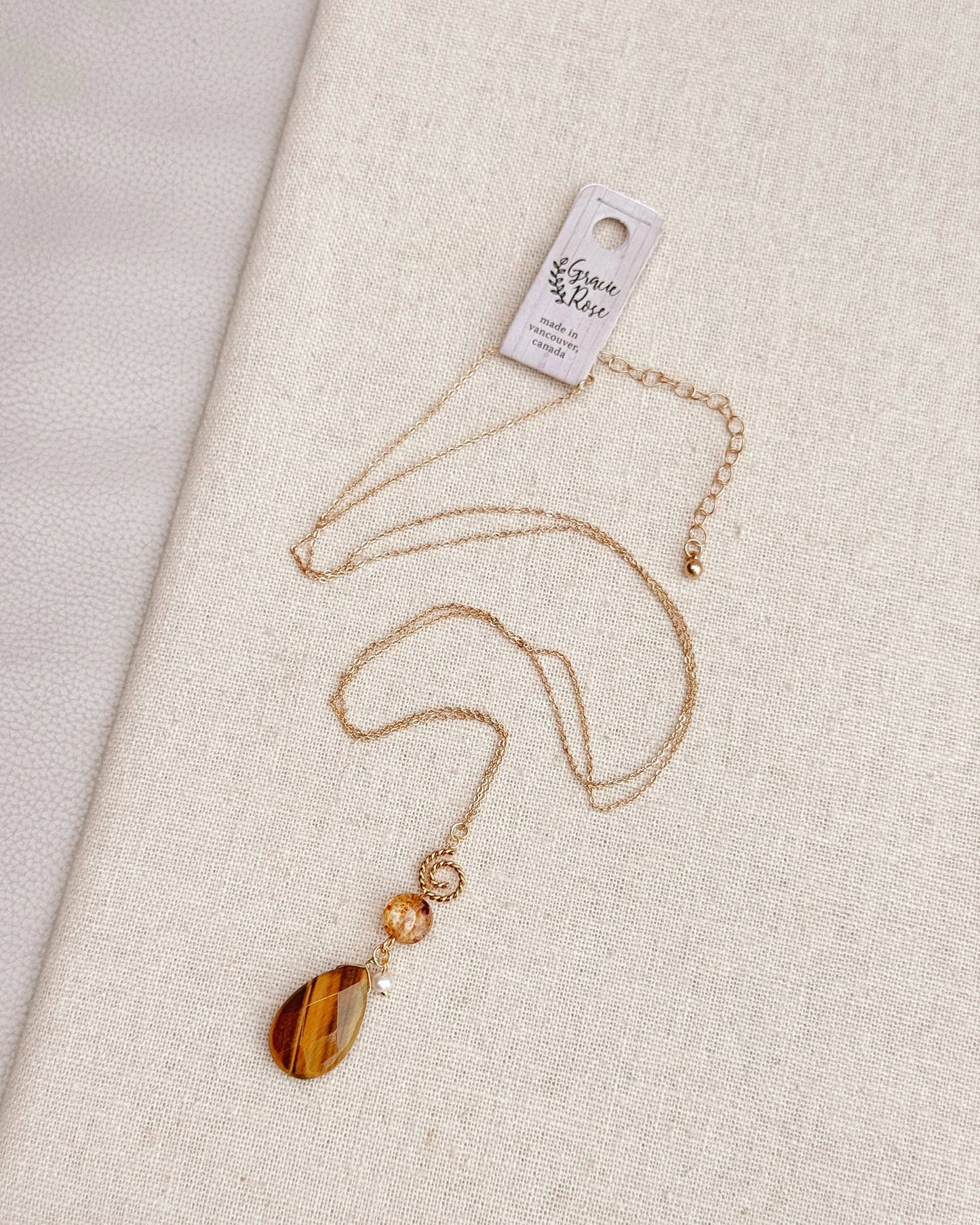 Gracie Rose Designs - Tiger’s Eye Freshwater Pearl Glass Necklace