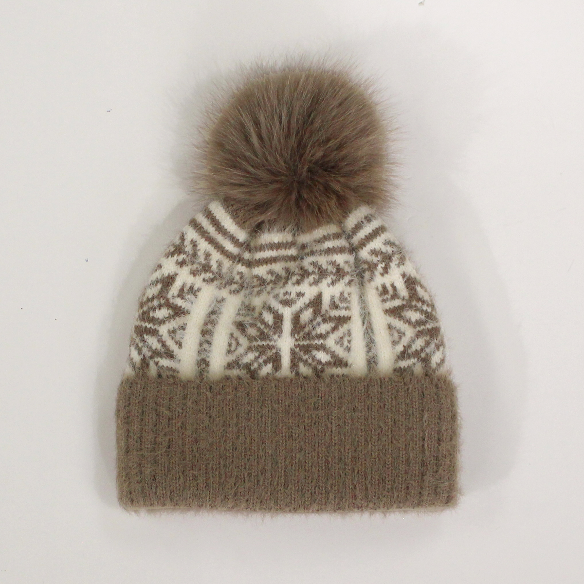 La-a SOLE - Nordic Pattern Winter Hat W/ Pom Pom | Beige