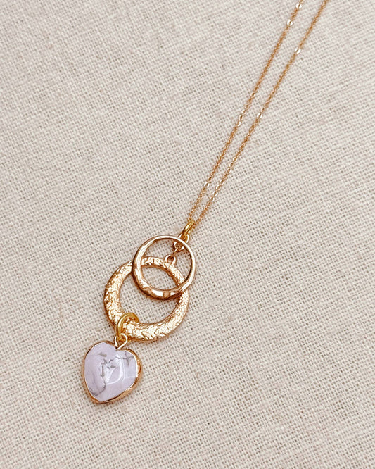 Gracie Rose Designs - Gold Howlite Heart & Hammered Circles Necklace