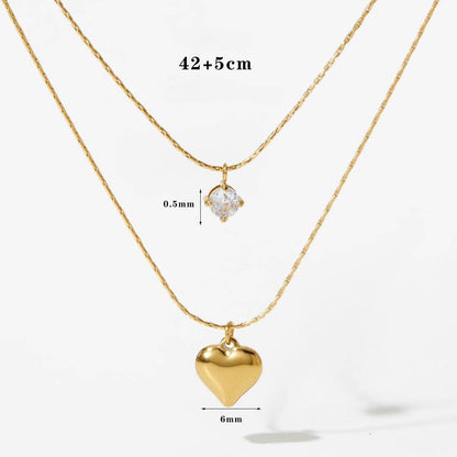 Aurea Jewelry - Layered Heart Necklace with Cubic Zirconia Charm