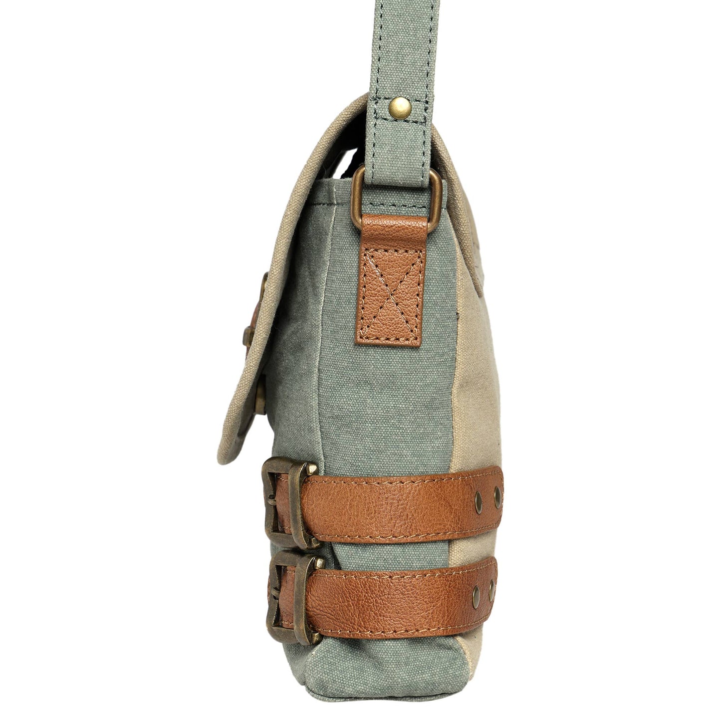Mona B. - Buckled Up Agean Canvas Crossbody Bag, Original Leather