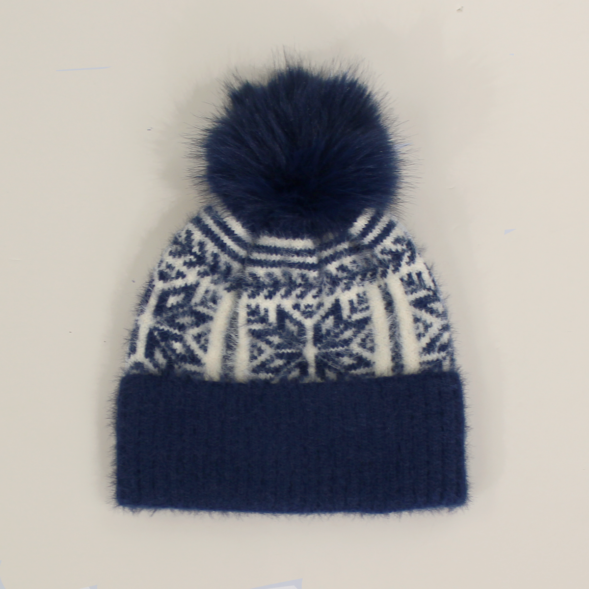 La-a SOLE - Nordic Pattern Winter Hat W/ Pom Pom | Navy