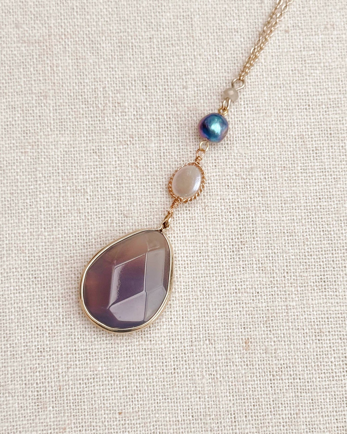 Gracie Rose Designs - Grey Agate Pearl Drop Necklace