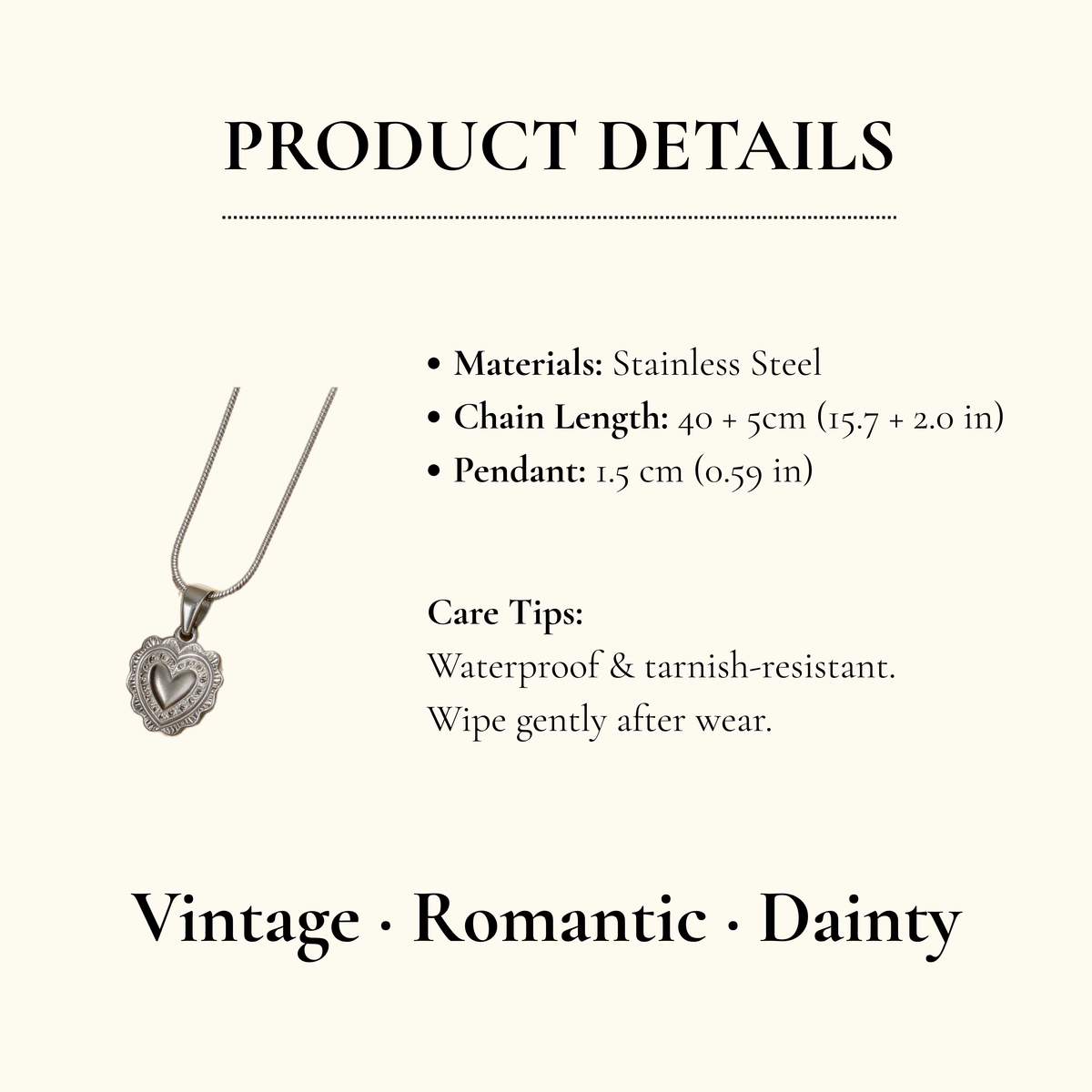 Aurea Jewelry - Stainless Steel Heart Pendant Necklace