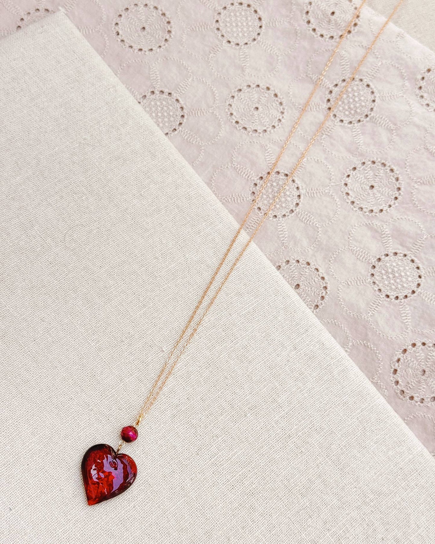 Gracie Rose Designs - Medium Murano Glass Ruby Red Heart Necklace with Gold Chain