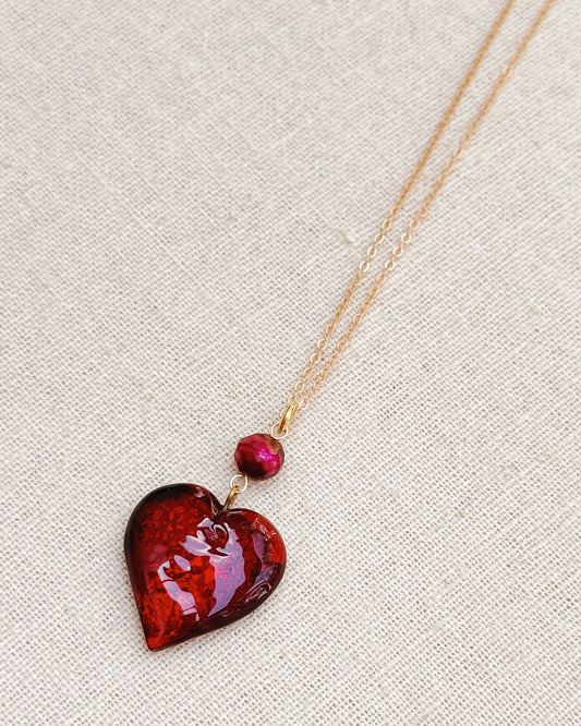 Gracie Rose Designs - Medium Murano Glass Ruby Red Heart Necklace with Gold Chain