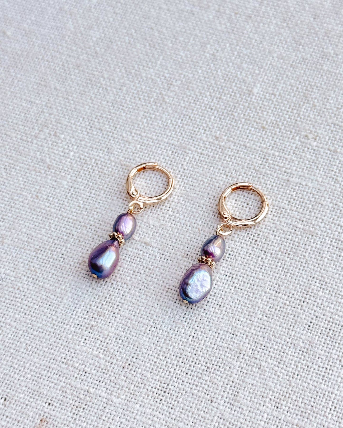 Gracie Rose Designs - Jewel Tone Freshwater Pearl Gold Huggie Hoop Earrings