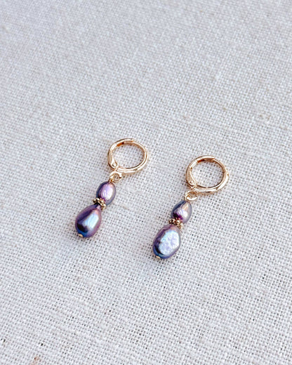 Gracie Rose Designs - Jewel Tone Freshwater Pearl Gold Huggie Hoop Earrings