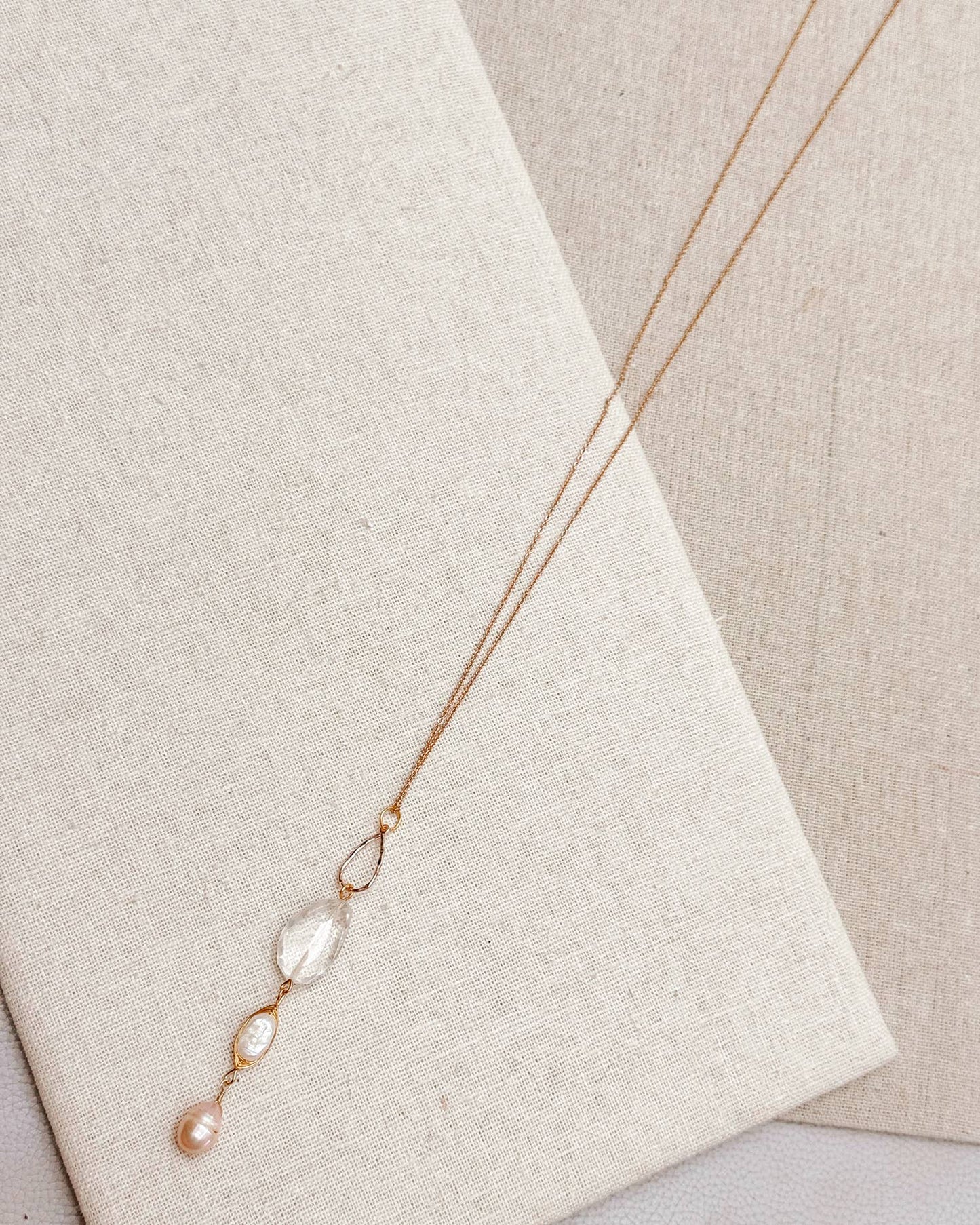 Gracie Rose Designs - Crystal Quartz & Freshwater Pink Pearl Drop Necklace