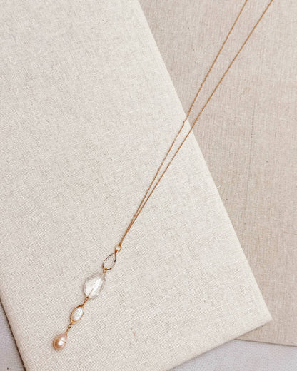 Gracie Rose Designs - Crystal Quartz & Freshwater Pink Pearl Drop Necklace