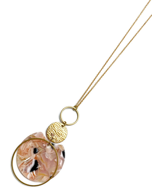 Gracie Rose Designs - Matte Gold Pink Rose Petal Acetate Tassel Geometric Necklace