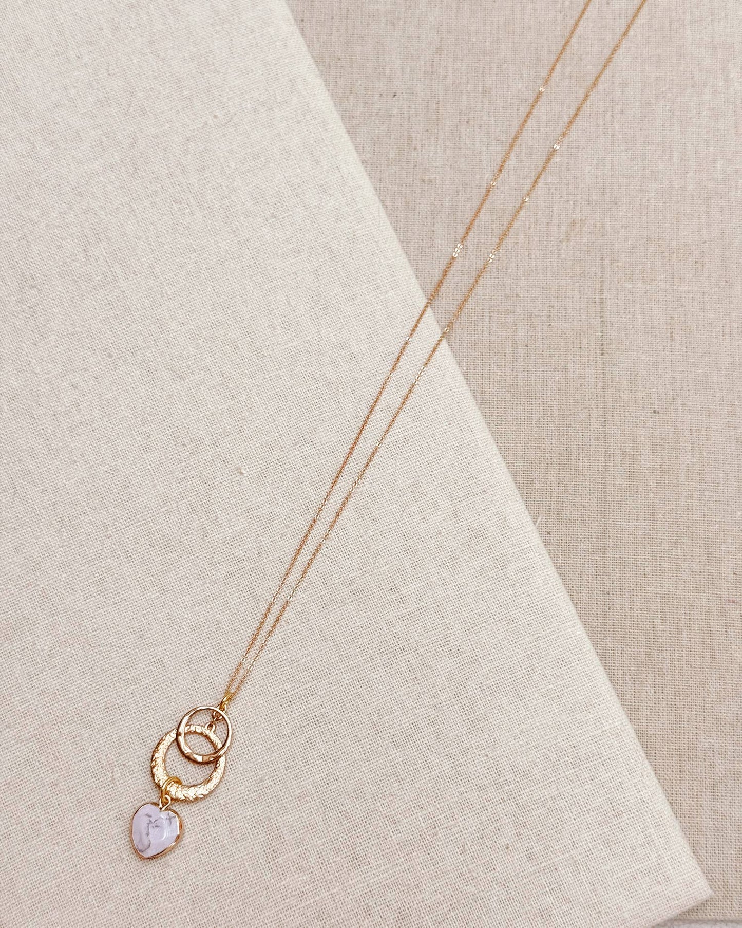 Gracie Rose Designs - Gold Howlite Heart & Hammered Circles Necklace