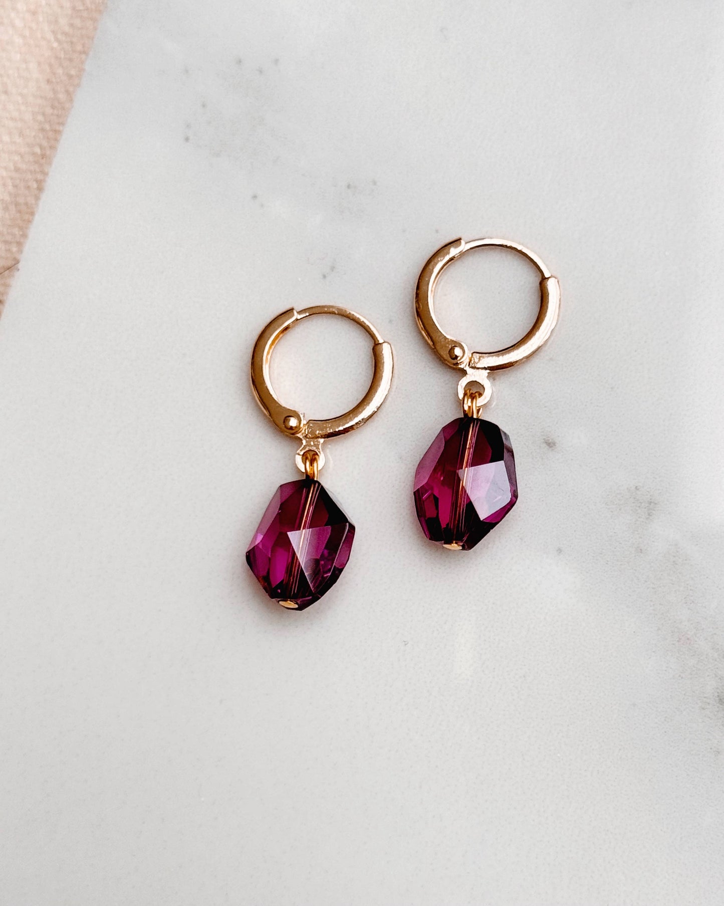 Gracie Rose Designs - Glam Purple Amethyst Swarovski Crystal Huggie Hoop Earrings