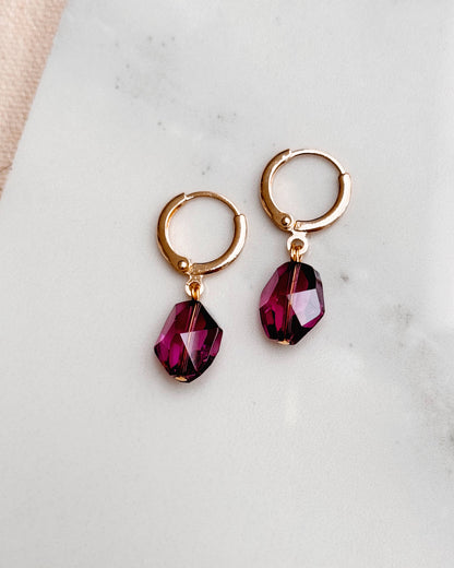 Gracie Rose Designs - Glam Purple Amethyst Swarovski Crystal Huggie Hoop Earrings