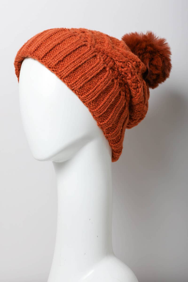 Rust Cable Knit Toque with Thermal Lining